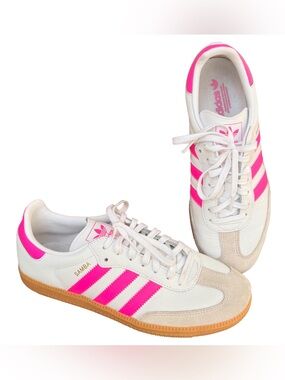 Adidas Samba OG low profile sneakers white Pink Gum Women’s 8 Youth 7 EU 40 EUC